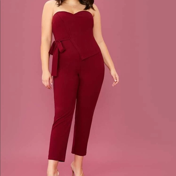 Plus Wrap Tie Side Tube Jumpsuit